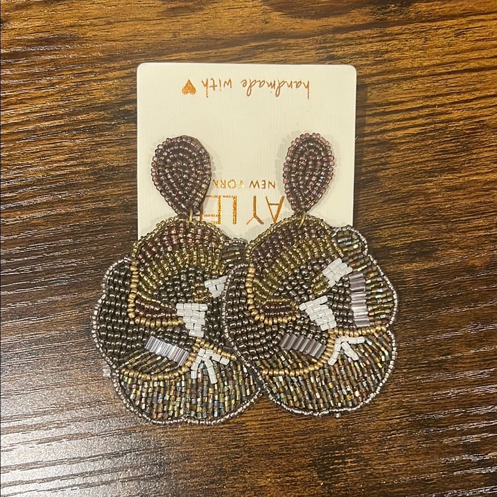 Handmade Beaded Earrings - Brown and Gold